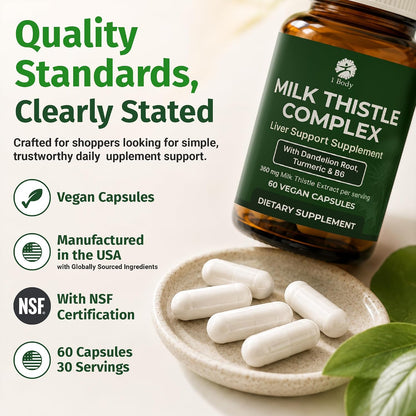1 Body Milk Thistle Complex, Liver Support, 60 Vegan Capsules, 30 Servings