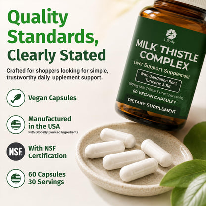 1 Body Milk Thistle Complex, Liver Support, 60 Vegan Capsules, 30 Servings