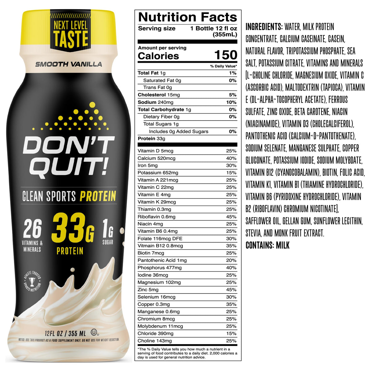 DON'T QUIT Clean Sports PROTEIN Shake (Vanilla)