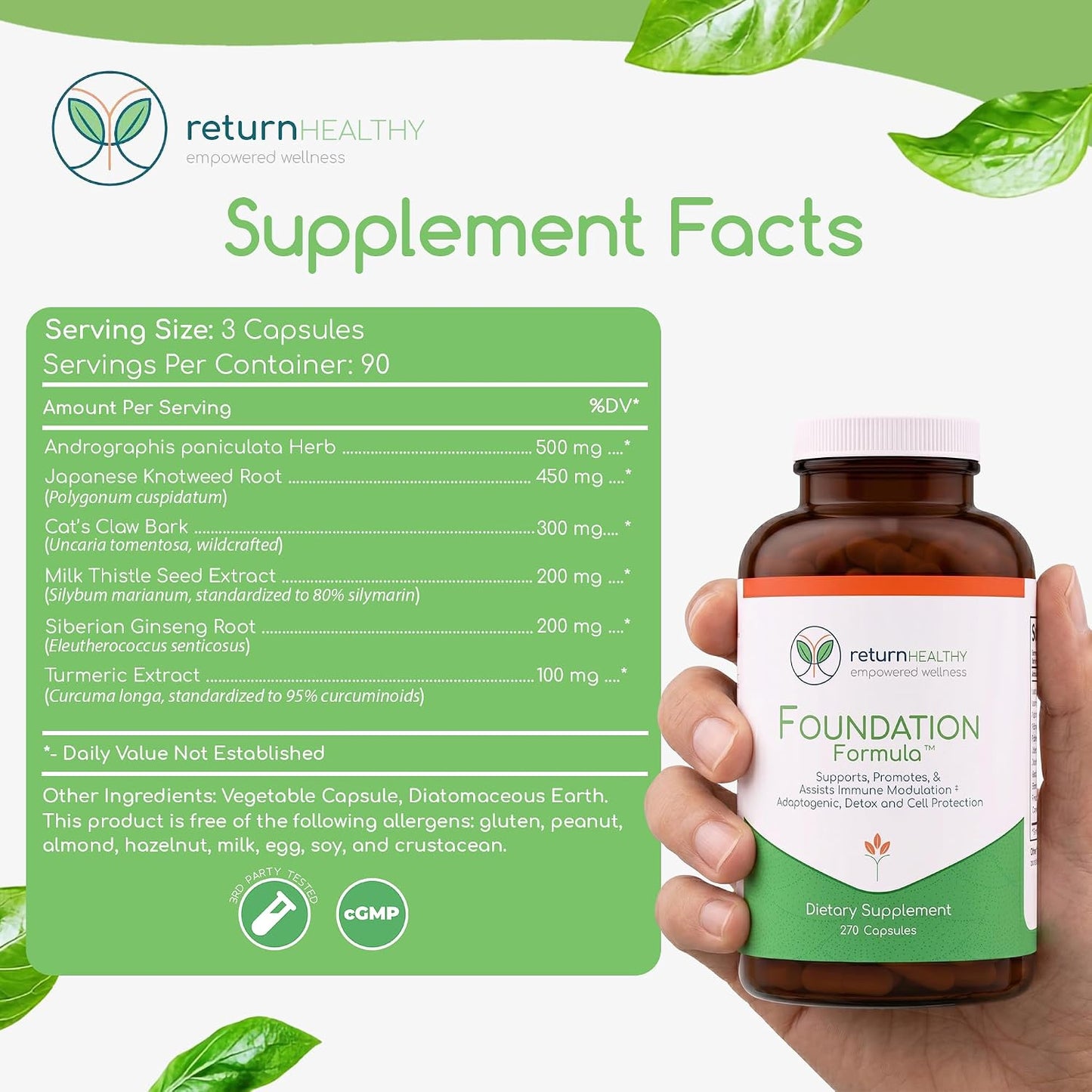 Foundation Formula | Tick Immune Support Supplement | with Japanese Knotweed Root, Cat's Claw, Milk Thistle | Resveratrol Supplement | Non-GMO, All-Natural & Vegetarian, 3 Packs