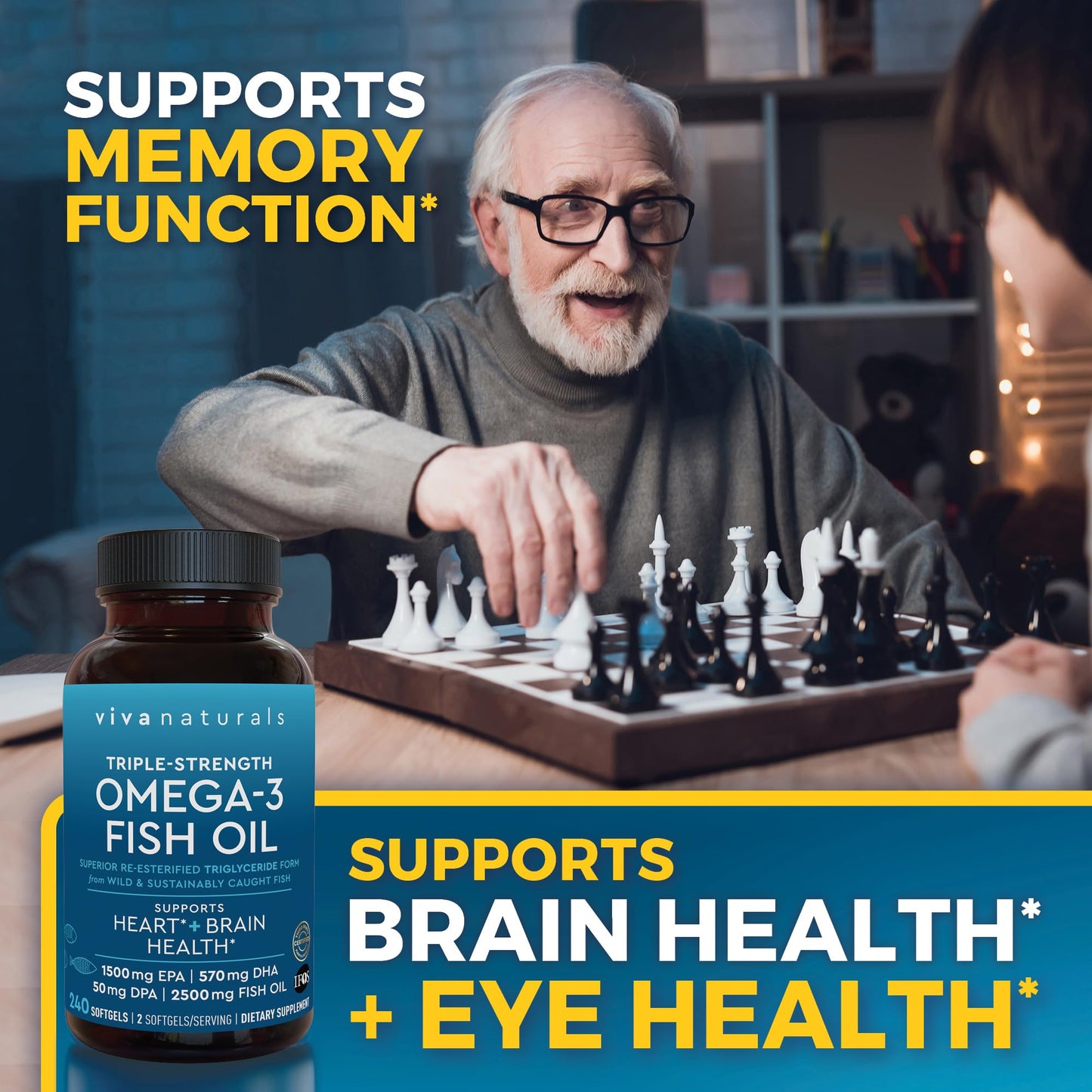 Omega 3 Fish Oil Supplement for Women and Men - 2500 mg Triple Strength Fish Oil per Serving with Omega 3 Fatty Acids Including EPA, DHA DPA - 180 Pescatarian-Friendly Softgels