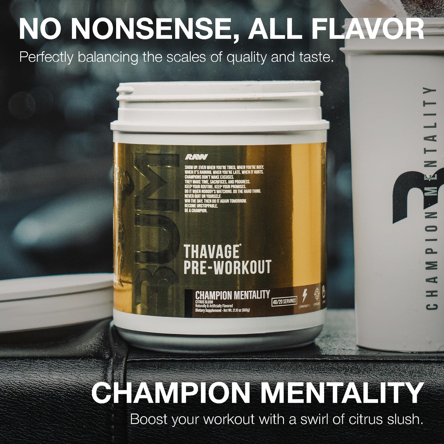 RAW Pre Workout Powder, Thavage (Beach Bum) - Chris Bumstead Sports Nutrition Supplement for Men & Women - Cbum Pre Workout for Working Out, Hydration, Mental Focus & Energy - 40 Servings