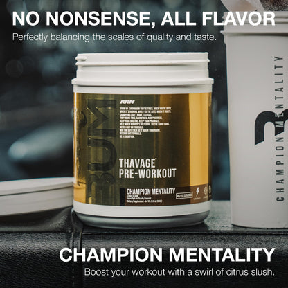 RAW Pre Workout Powder, Thavage (Beach Bum) - Chris Bumstead Sports Nutrition Supplement for Men & Women - Cbum Pre Workout for Working Out, Hydration, Mental Focus & Energy - 40 Servings