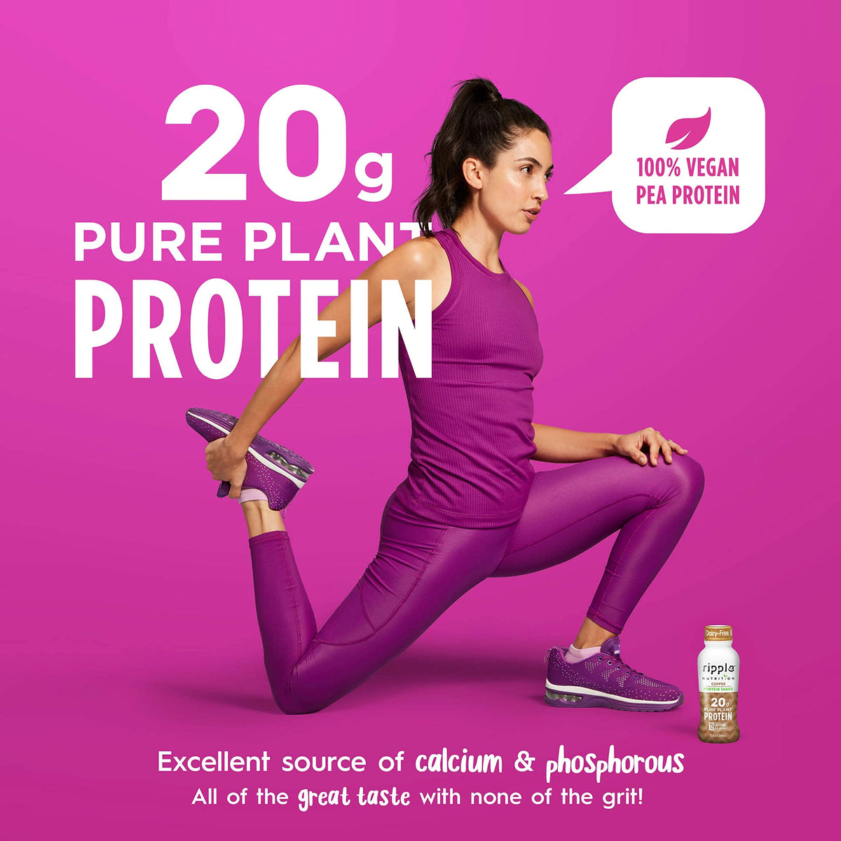 Ripple Vegan Protein Shake | Coffee Flavor | 75mg of Caffeine | 20g Nutritious Plant Based