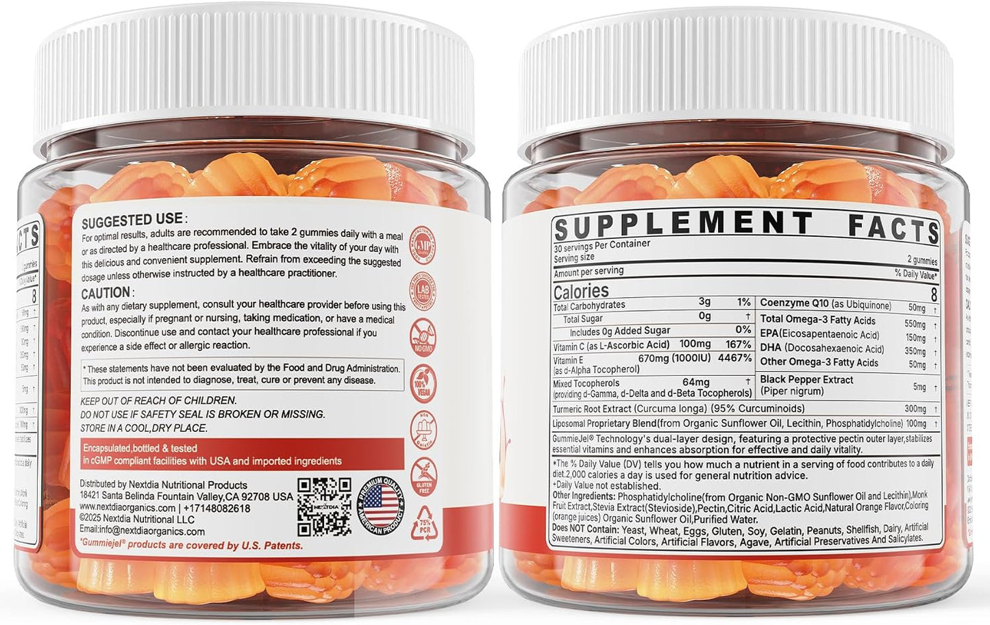 Liposomal Vitamin E Gummies 1000IU - Natural Forms of Vitamin E, with Mixed Tocopherols | 8-in-1 Antioxidant Formula with CoQ10, Omega-3, Vitamin C & Turmeric | for Skin, Eye, Immune & Brain, 1 PACK