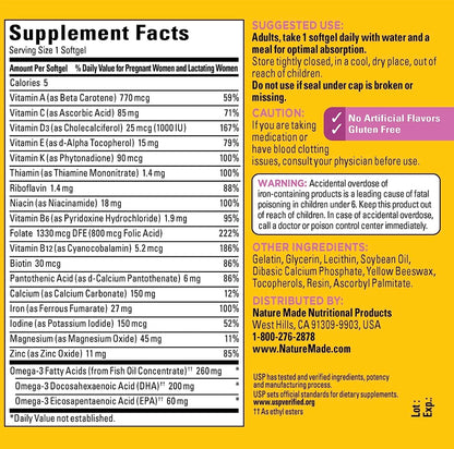 Nature Made Prenatal with Folic Acid + DHA, Prenatal Vitamin and Mineral Supplement