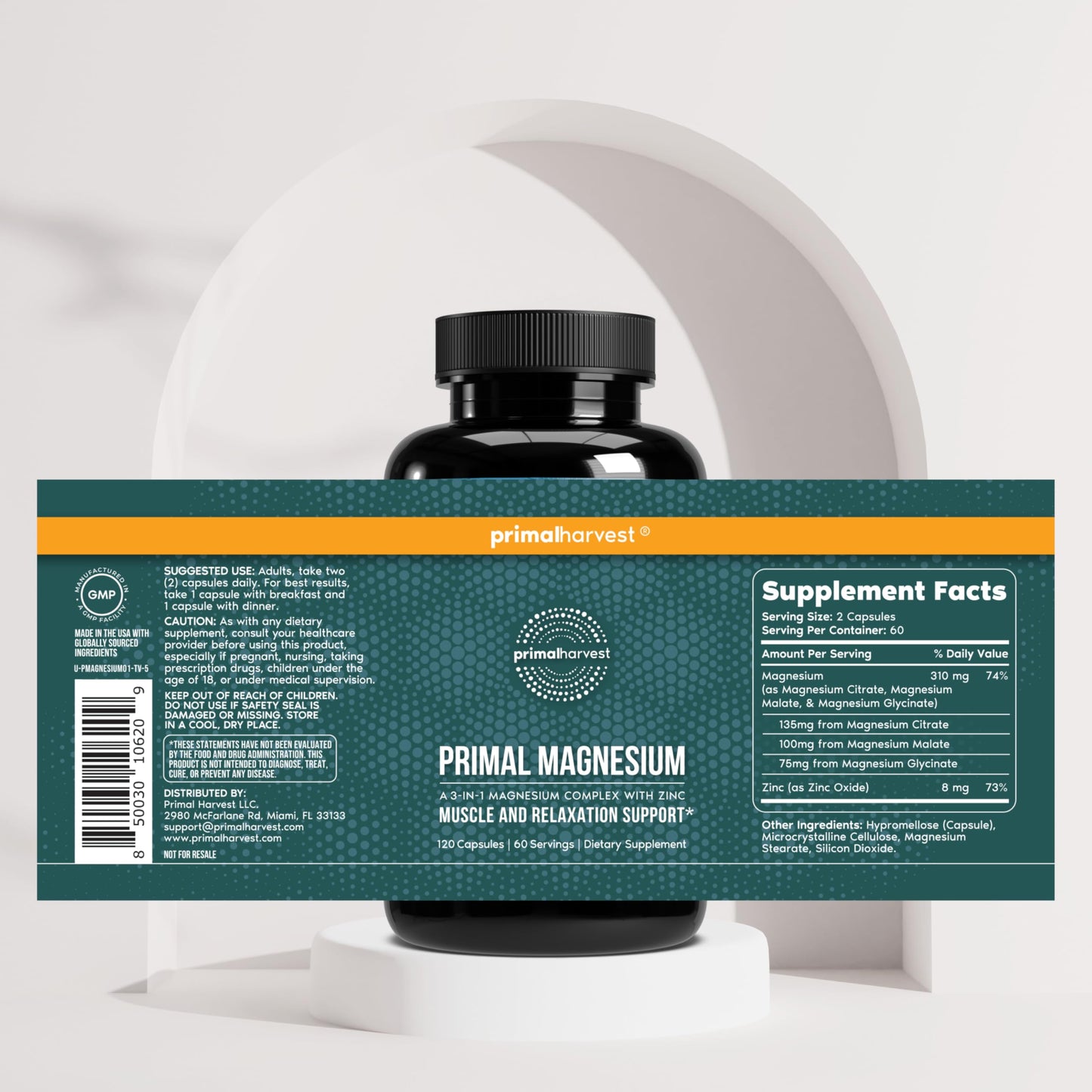 Primal Harvest Magnesium - Daily Vegan Supplement, Gluten, Dairy & Soy Free