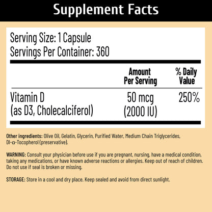 Vitamin D3 5000 IU (125 mcg),360 Day Supply Vitamin D Softgels | USP-Grade Provitas® Softgels with MCT & Olive Oil,High Potency Immune & Bone,Muscle Health Support Supplement,Non-GMO