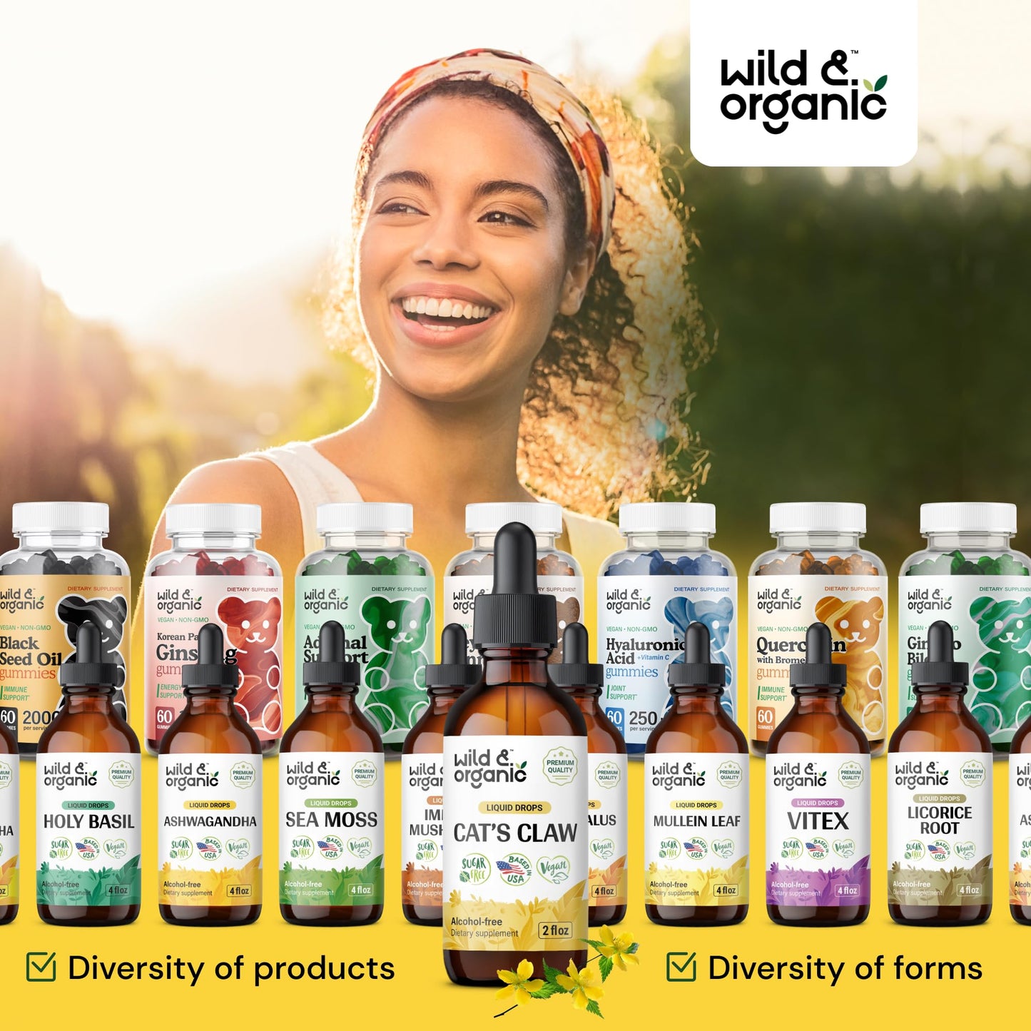 Wild & Organic Cats Claw Herb Supplement - Immune Support - Pure Cats Claw Tincture - Add to Tea Liquid Drops - Uncaria Tomentosa Bark - Vegan, Sugar & Alcohol-Free - 4 fl oz