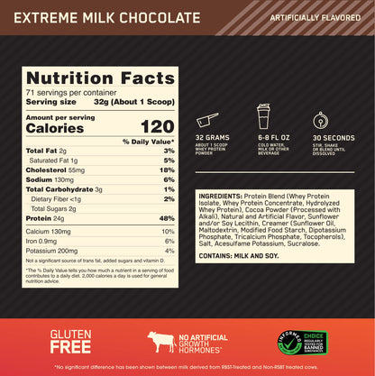Optimum Nutrition Gold Standard 100% Whey Protein Powder, Extreme Milk Chocolate