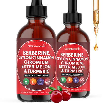 Berberine with Ceylon Cinnamon Supplement Liquid Drops + Bitter Melon Extract, Glucomannan, Gymnema, Chromium, Turmeric, Organic Panax Ginseng, Moringa 4oz
