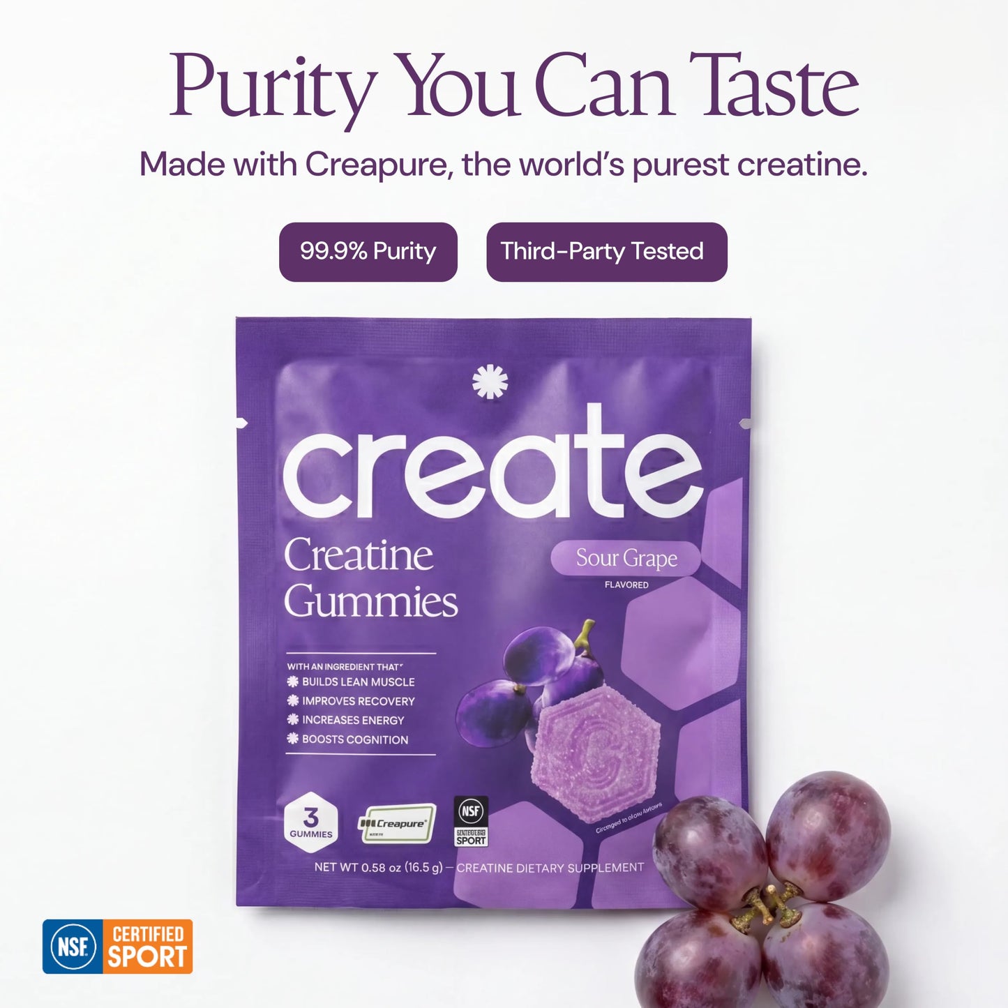 Create Creatine Gummies – Single-Serve Packs – 30ct – Variety Pack | NSF Certified for Sport – Made with Creatine Monohydrate, Vegan & Gluten-Free, Anti-Melting Formula, 3 Gummies per Pack