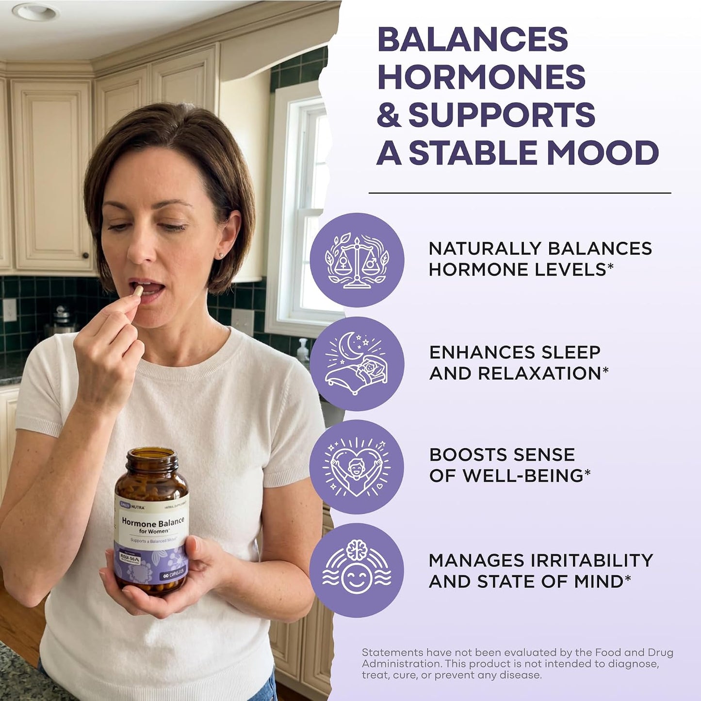 Hormone Balance for Women - Natural Mood Supplement - PMS Relief and Menopause Support | Featuring Clinically Studied KSM-66 Ashwagandha (90 Capsules)