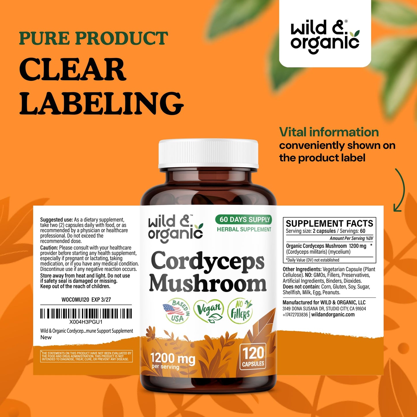 Wild & Organic Cordyceps Mushroom Tincture - Energy & Immune Support - Cordyceps Sinensis Extract Supplement - Liquid Mushroom Drops - Add to Tea & Mix with Powder - Sugar & Alcohol-Free - 4 fl oz