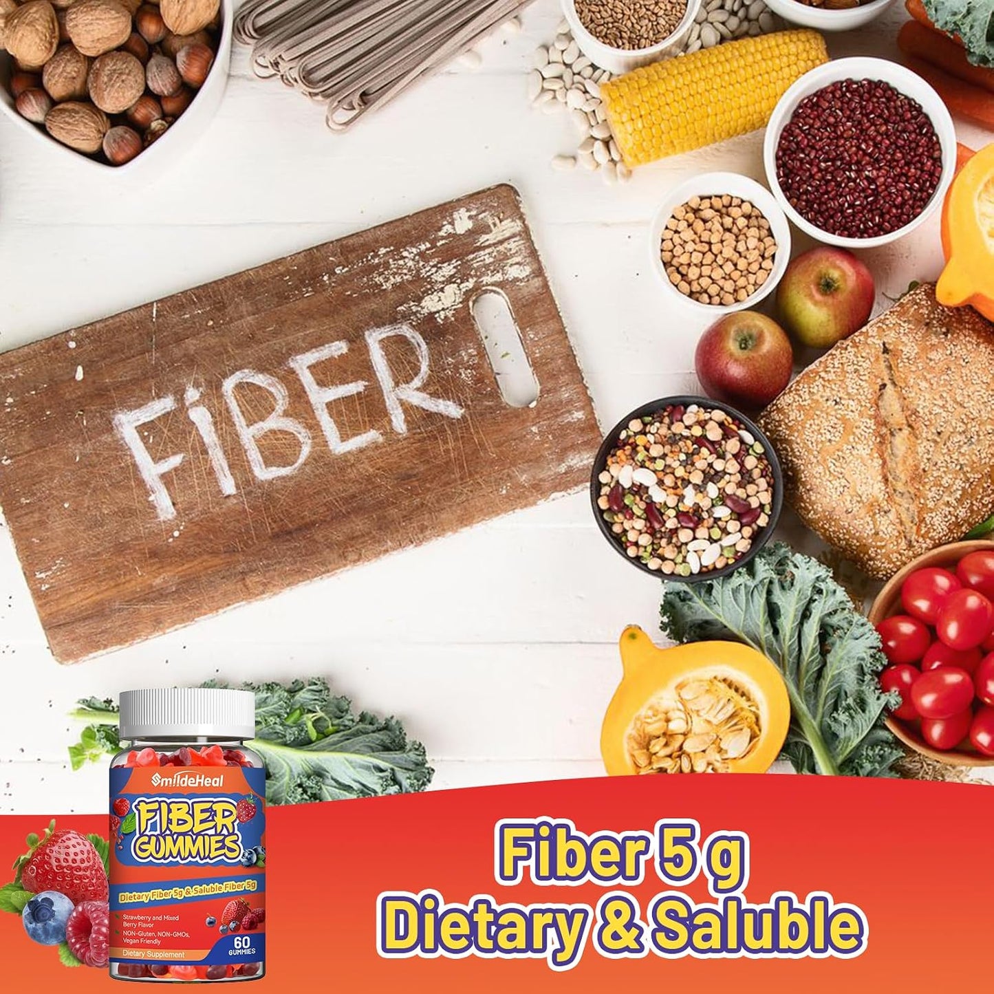 Fiber Gummies, Dietary Fiber , for Women and Men, 60 Count Gummies | Fiber Gummies, Dietary Fiber, for Women and Men, Gut Health Support,Mixed Berry and Strawberry Flavor, 60 Count Gummies