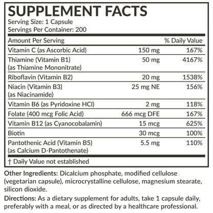 Futurebiotics Vitamin B Complex with Vitamin C Supports Energy Production, Nervous System & Immune Support - Non-GMO, 120 Vegetarian Capsules