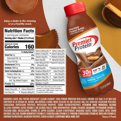 Premier Protein Shake, Chocolate Peanut Butter Liquid, 30g Protein, 1g Sugar, 24 Vitamins