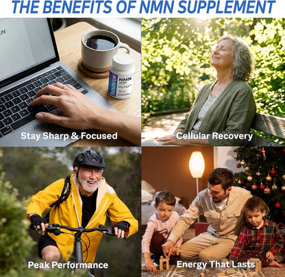 NMN 1000mg Supplement - 99.9% Purity Beta-Nicotinamide Mononucleotide for Men & Women - NAD+ Boost, Healthy Aging & Cellular Energy - 60 Veggie Capsules