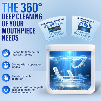 Ultrasonic Retainer Cleaner Machine, 48kHz, Dental Pod with 3 Modes, 200ml