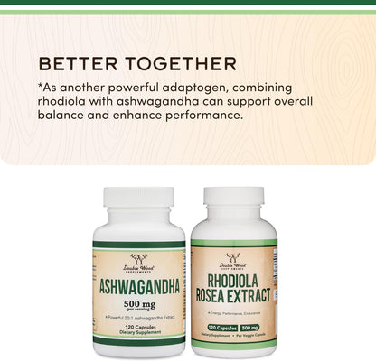 Ashwagandha Capsules, 120 Count (500mg Extract 20:1 Potency) Adaptogen Stress Relief by Double Wood