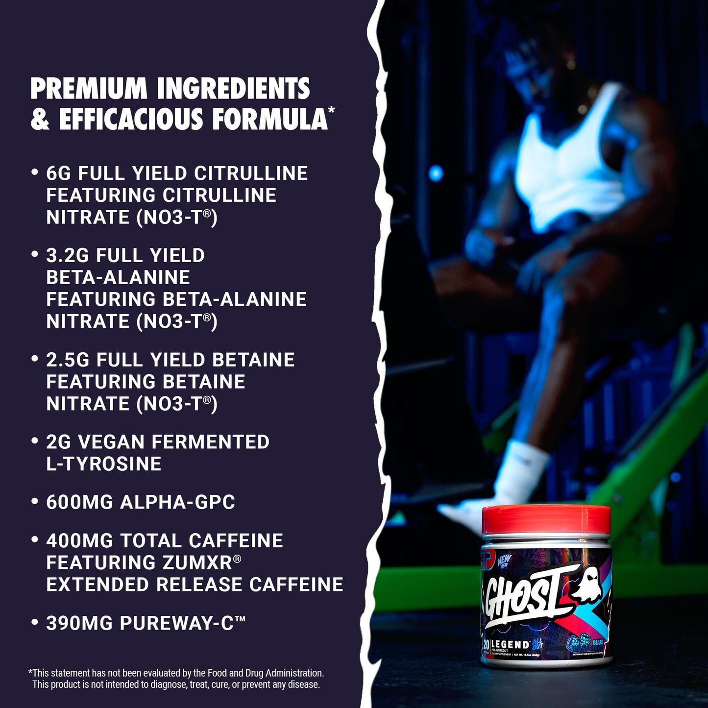GHOST Legend All Out Pre-Workout Powder, Strawbango - 20 Servings - Preworkout Drink Mix Supplement for Men & Women - Energy & Pumps - Caffeine, Beta Alanine, Betaine, NO3-T- Sugar Free