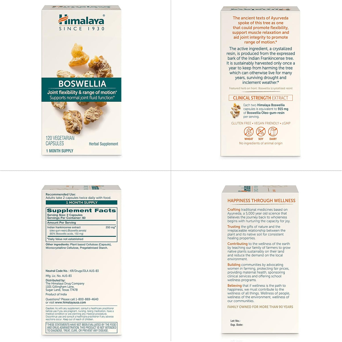 Himalaya Boswellia Extract Supplement for Joint Health, 250 mg,120 Capsules