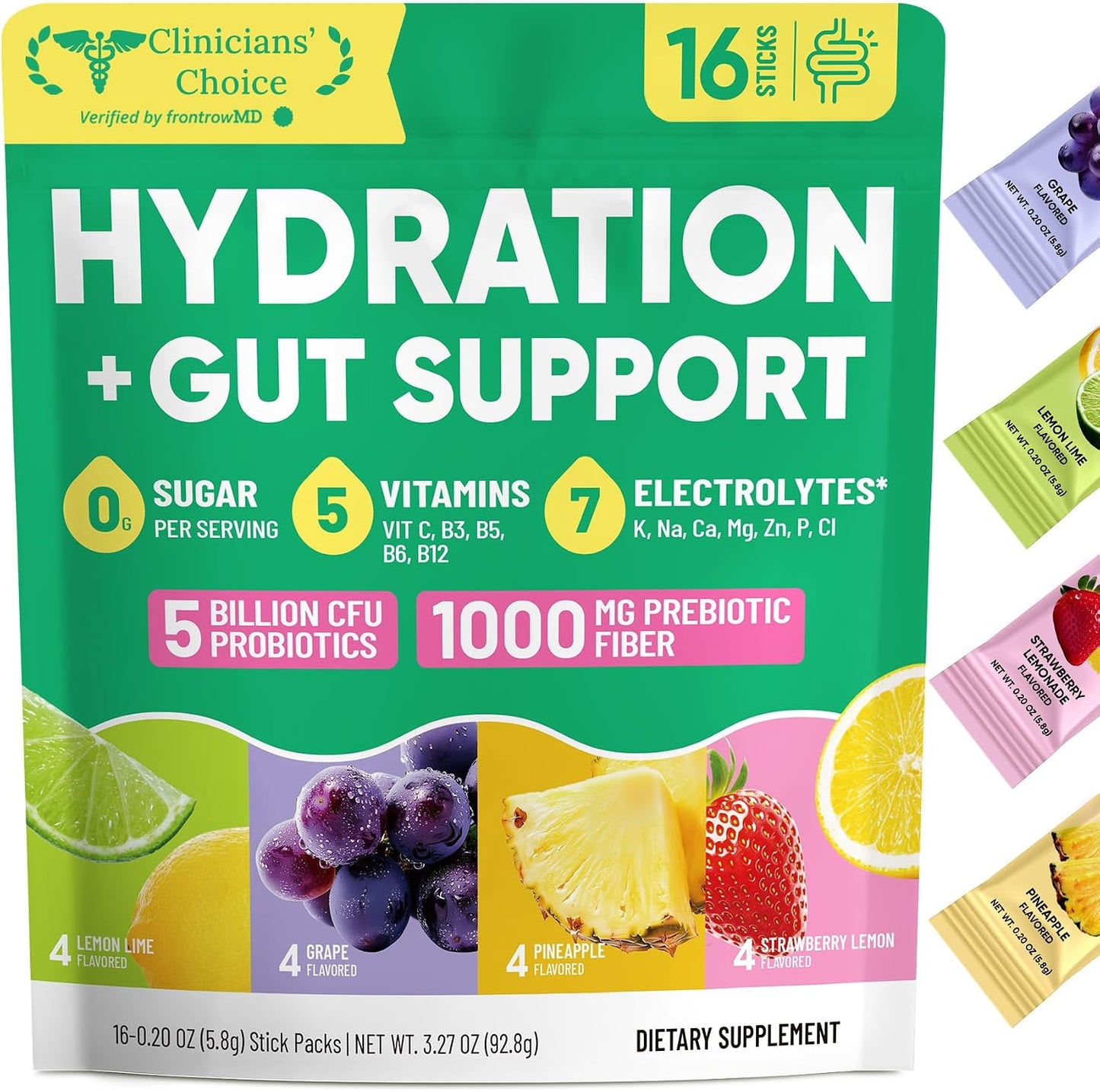 Venture Pal Sugar Free Hydration Packets + Gut Health Electrolytes Powder | Liquid Daily IV with 7 Electrolytes, 5 Vitamins, Probiotics & Fiber for Dehydration Relief and Gut Health Support