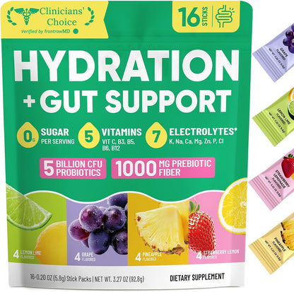 Venture Pal Sugar Free Hydration Packets + Gut Health Electrolytes Powder | Liquid Daily IV with 7 Electrolytes, 5 Vitamins, Probiotics & Fiber for Dehydration Relief and Gut Health Support