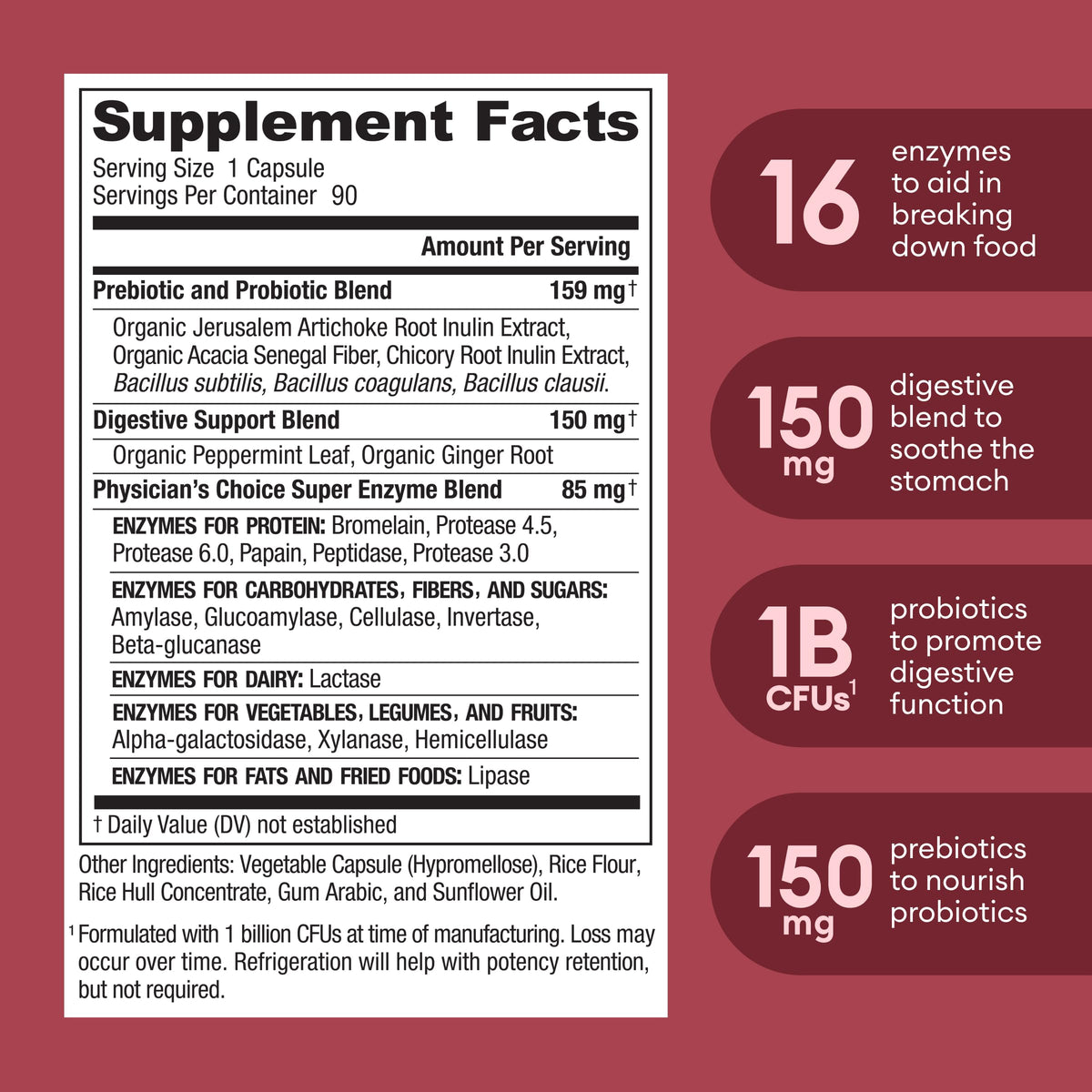 Physician's CHOICE Digestive Enzymes - Multi Enzymes, Bromelain, Organic Prebiotics