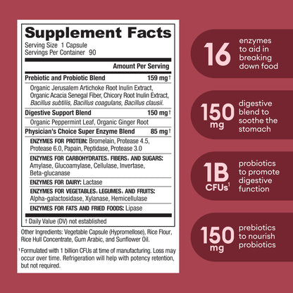 Physician's CHOICE Digestive Enzymes - Multi Enzymes, Bromelain, Organic Prebiotics