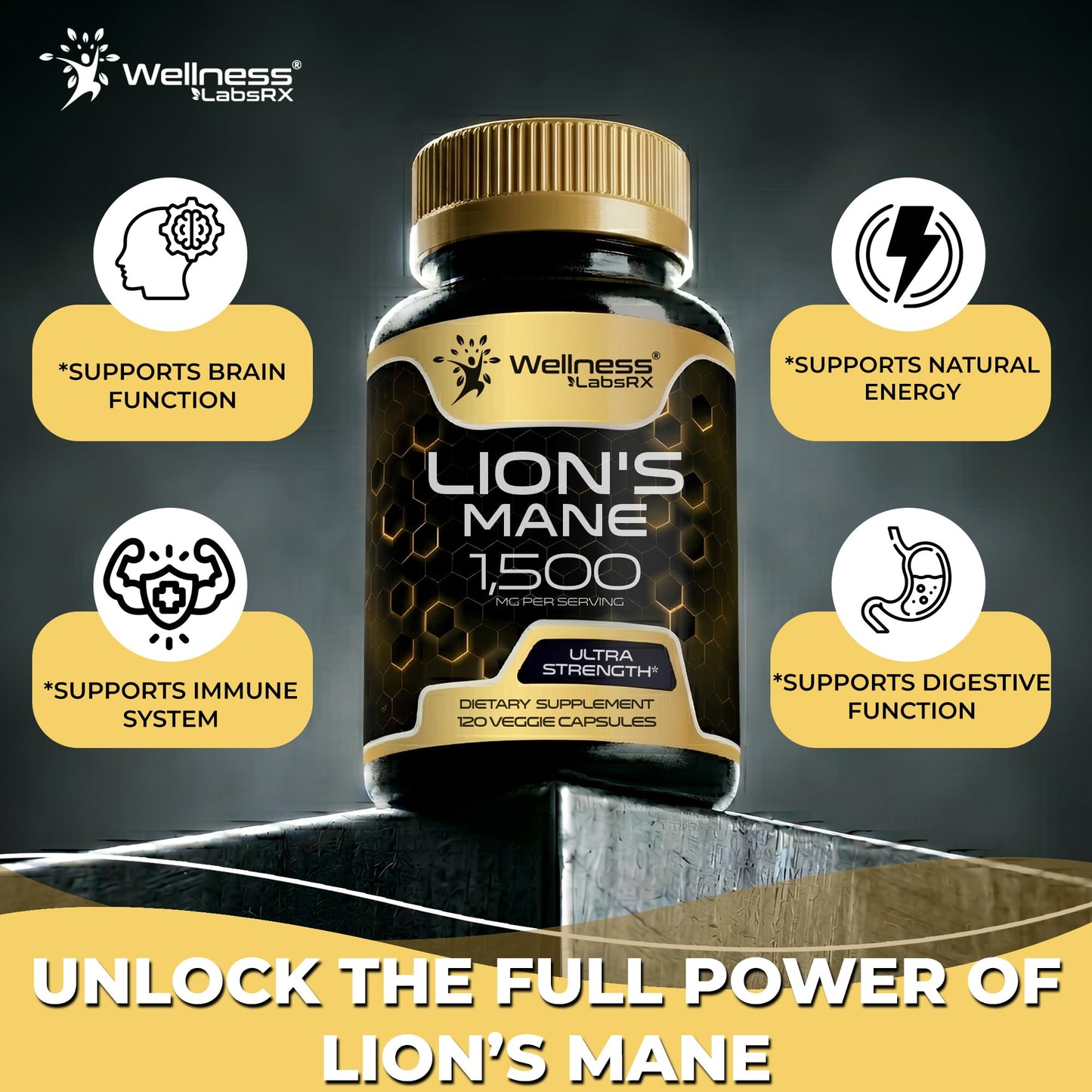 Lions Mane Supplement Capsules - 120 Count - Mushroom Supplement, Brain Supplements for Memory and Focus, Lion's Mane Mushroom Capsules Organic - Cognitive and Immune Support, Focus Supplement