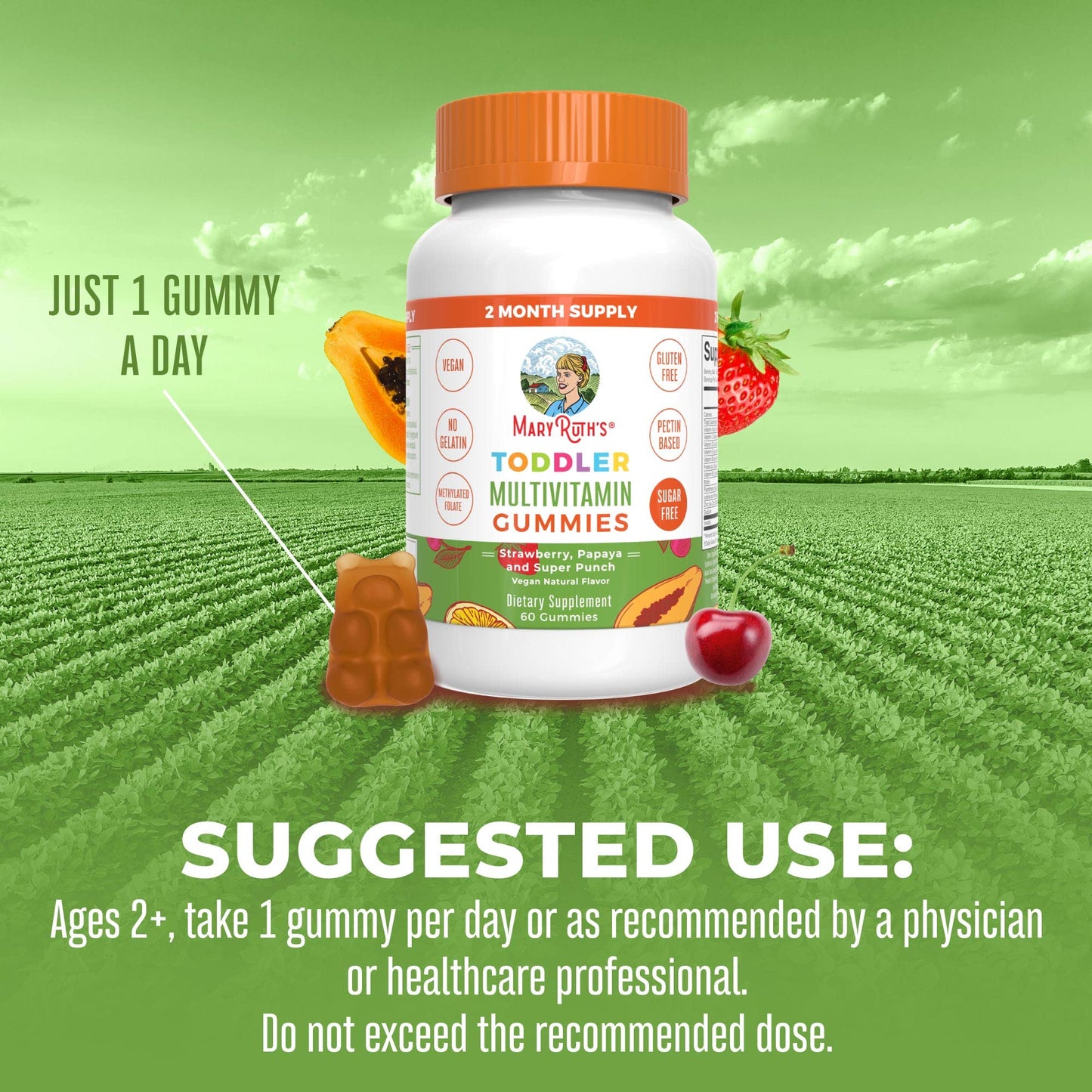 MARYRUTH'S Kids Vitamins | Multi | Sugar Free | 2 Month Supply | Kids Multivitamin Gummies for Ages 2+ | Vegan | Only 1 Gummy a Day | 60 Count