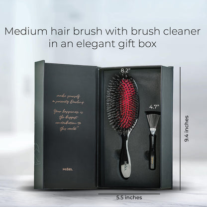 MISEL Boar Bristle Hair Brush and Brush Cleaner Bundle for Women and Men | Detangles