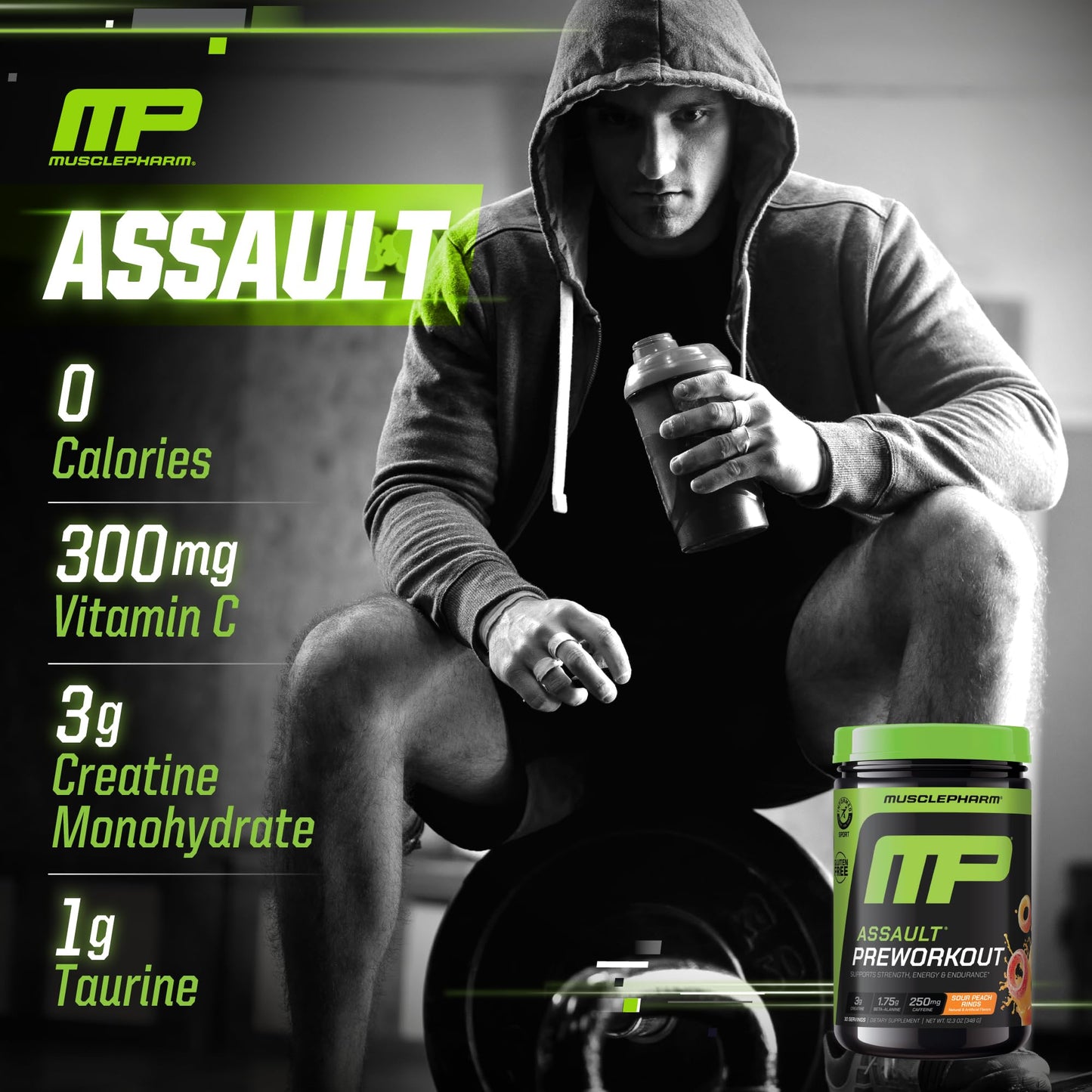 MusclePharm Assault Pre Workout Powder for Men & Women – Energy & Strength Boost Pre-Workout Supplements with Beta Alanine, Caffeine, Creatine & Betaine Anhydrous – 30 Servings, Fruit Punch Flavor