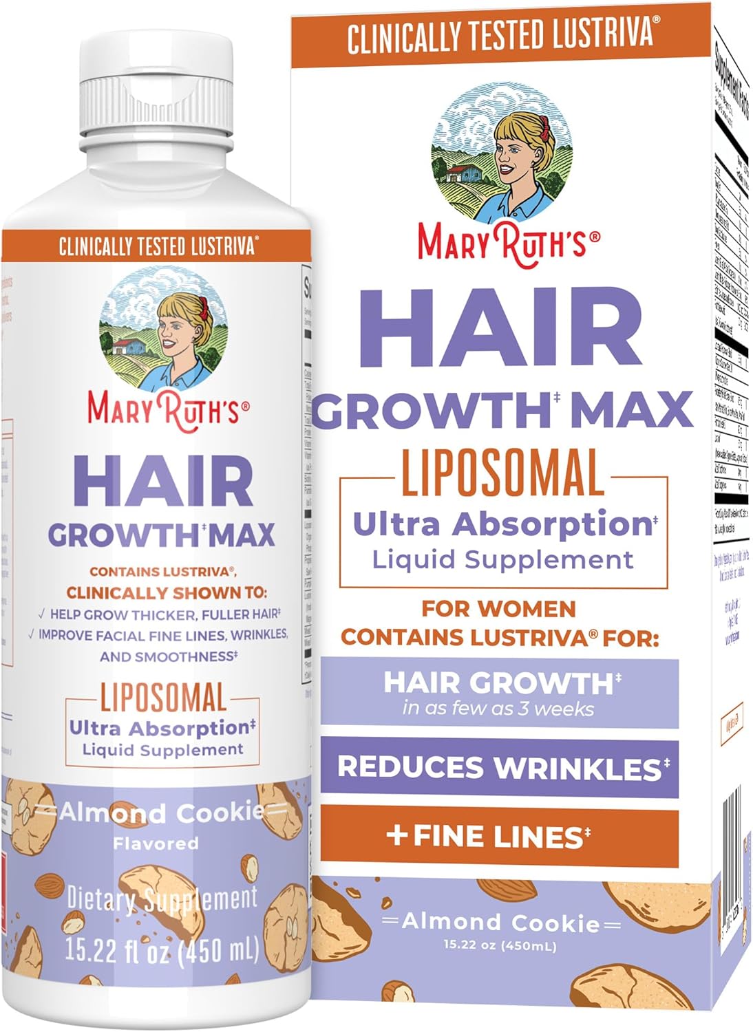 MaryRuth's Hair Growth Max Liposomal for Women | Lustriva® + Biotin 10000mcg + Pumpkin Seed Oil | Thicker Hair | Hair Care | Wrinkles, Fine Lines, Skin Care | Ages 18+ | CLP Certified | 15.22 Fl Oz