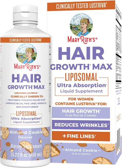 MaryRuth's Hair Growth Max Liposomal for Women | Lustriva® + Biotin 10000mcg + Pumpkin Seed Oil | Thicker Hair | Hair Care | Wrinkles, Fine Lines, Skin Care | Ages 18+ | CLP Certified | 15.22 Fl Oz