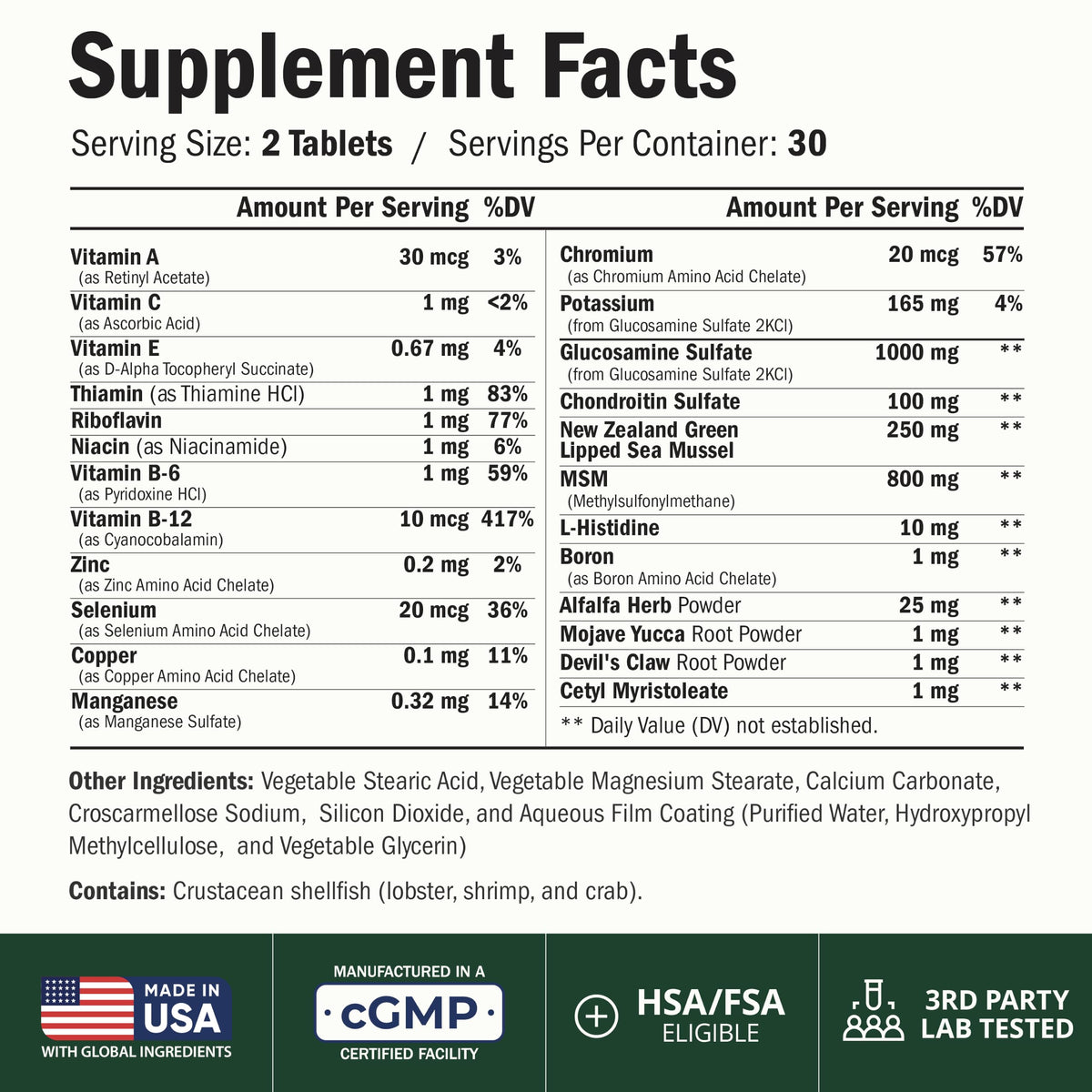 Glucosamine Chondroitin MSM – Potent 2000mg MSM for Joint Support –150 Caps