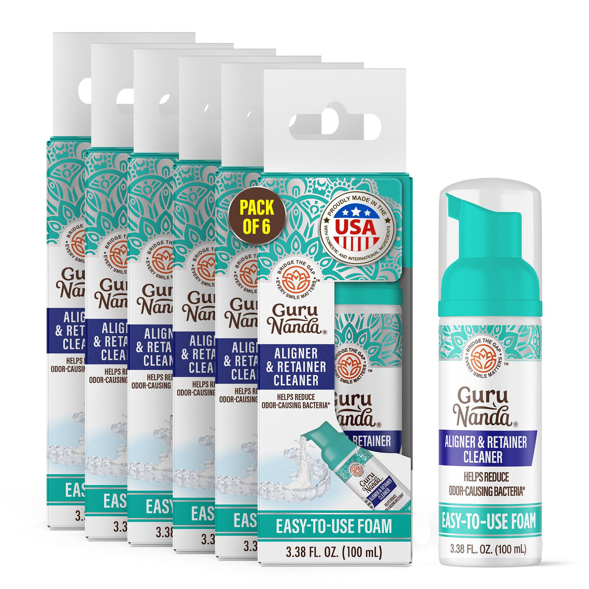 GuruNanda Aligner & Retainer Cleaner Foam – Gentle Cleaning for Aligners, Retainers, Veneers & Mouthguard, Helps Neutralize Odors, Ideal for Daily Use, 100 ml
