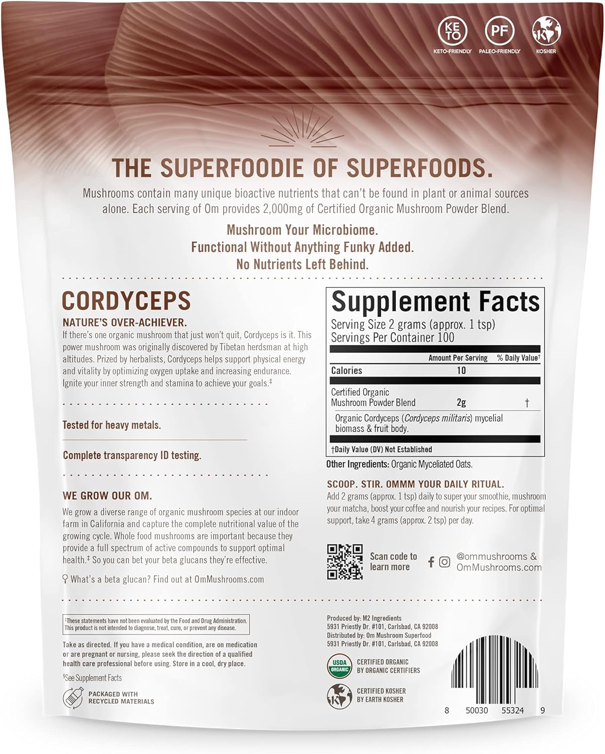 OM Mushroom Cordyceps Powder 7.05 oz (100 Servings) – Organic, Vegan, Non-GMO, Gluten-Free – Energy, Stamina & Endurance Support – Adaptogenic Superfood for Sports, Performance, Smoothies & Tea