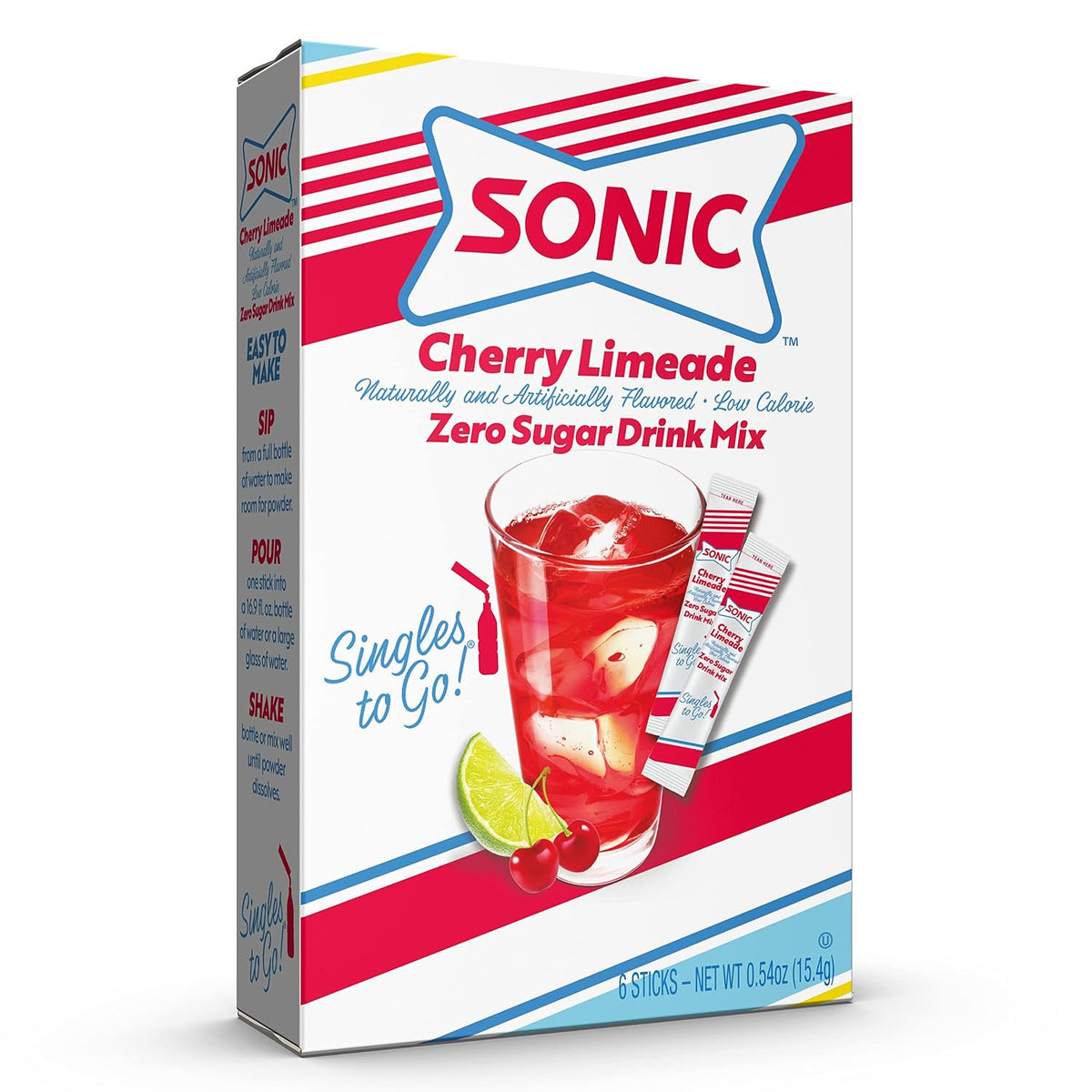Sonic Cherry Limeade Singles to Go Powdered Drink Mix - 18 Sticks Total - Convenient and Refreshing On-the-Go Beverage