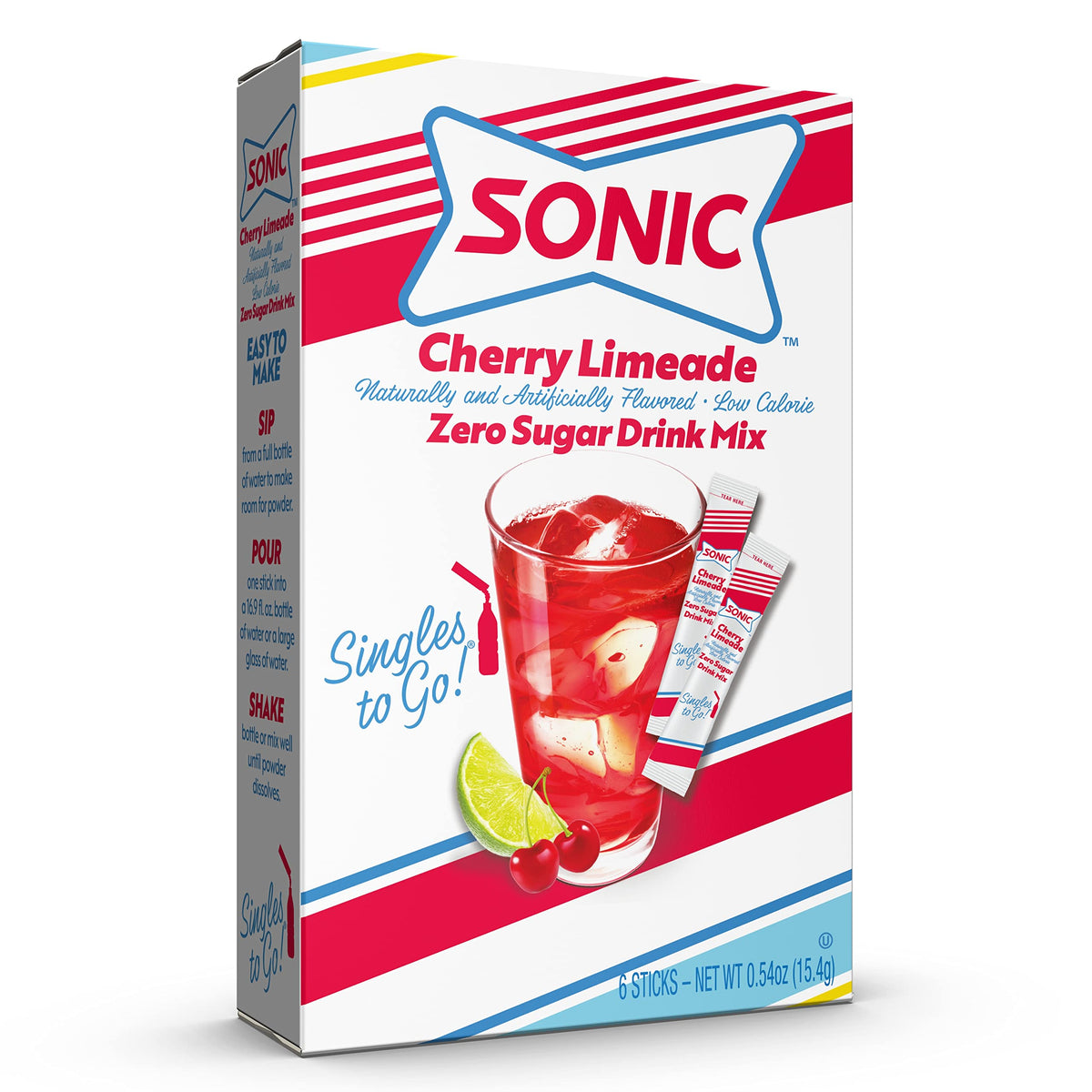Sonic Cherry Limeade Singles to Go Powdered Drink Mix - 18 Sticks Total - Convenient and Refreshing On-the-Go Beverage