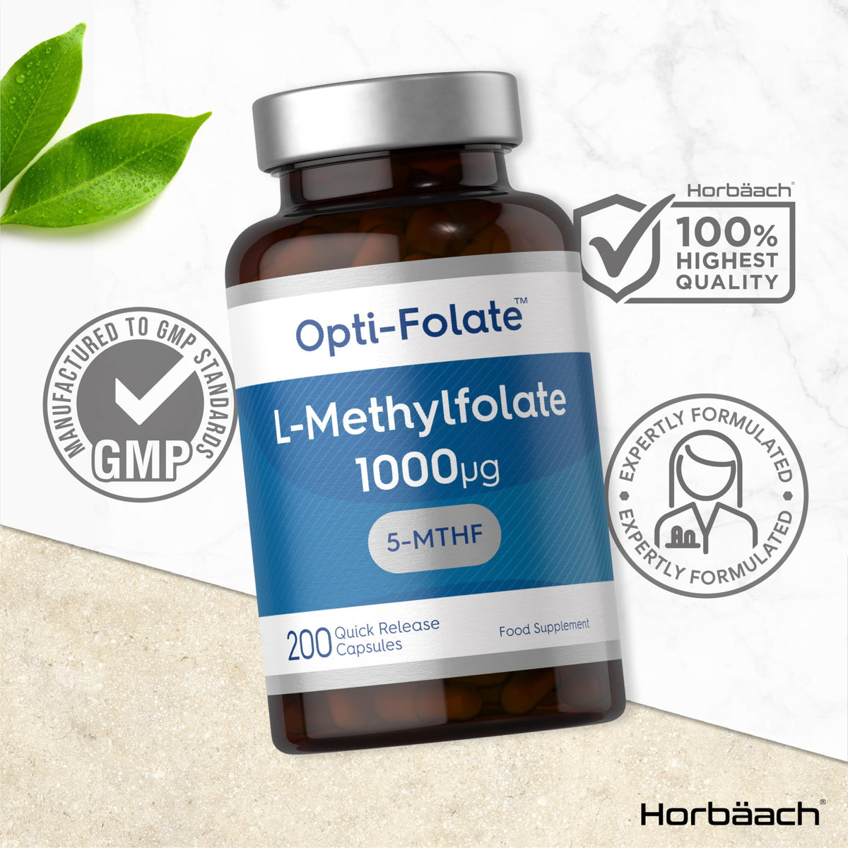 L-Methylfolate 1000ug | 200 Capsules | 5-MTHF Folate Supplement | Active Form