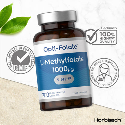 L-Methylfolate 1000ug | 200 Capsules | 5-MTHF Folate Supplement | Active Form