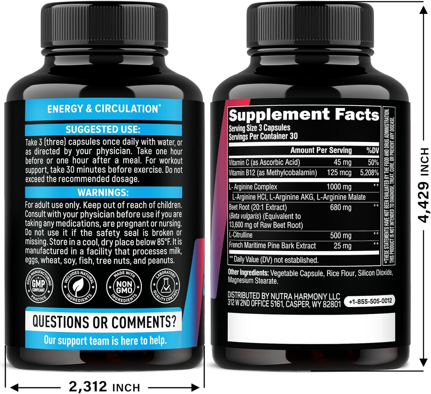 Nitric Oxide Supplement for Men & Women 2250 mg - Nitric Oxide Booster - Pine Bark | L-Arginine | L-Citrulline | Beet Root | Vitamin C & B12 - Muscles, Energy & Circulation - Lab Tested, 90 Capsules
