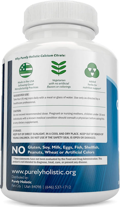 Purely Holistic Calcium Citrate Complex 1000mg + Vitamin D3 125mcg K2 MK7 90mcg - 365 Vegan Capsules + 150 Vegetarian Capsules Bundle - Made in USA