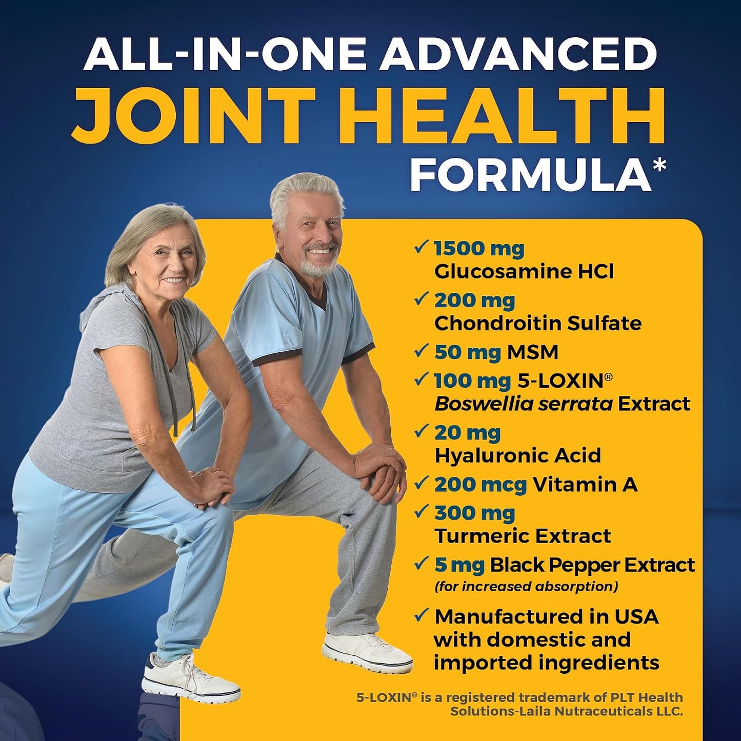 Viva Naturals Glucosamine Chondroitin MSM Joint Support Supplement, 90 Capsules - with Turmeric, Black Pepper, Boswellia and Hyaluronic Acid - Joint Health Supplement for Mobility and Flexibility