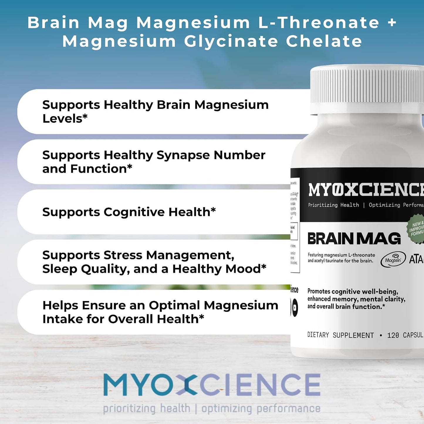 Magnesium L-Threonate + Mag Acetyl-Taurate (ATA Mag) + Mag Glycinate | Promotes Cognitive Well-Being, Enhanced Memory, Mental Clarity and Overall Brain Function | 120 Capsules