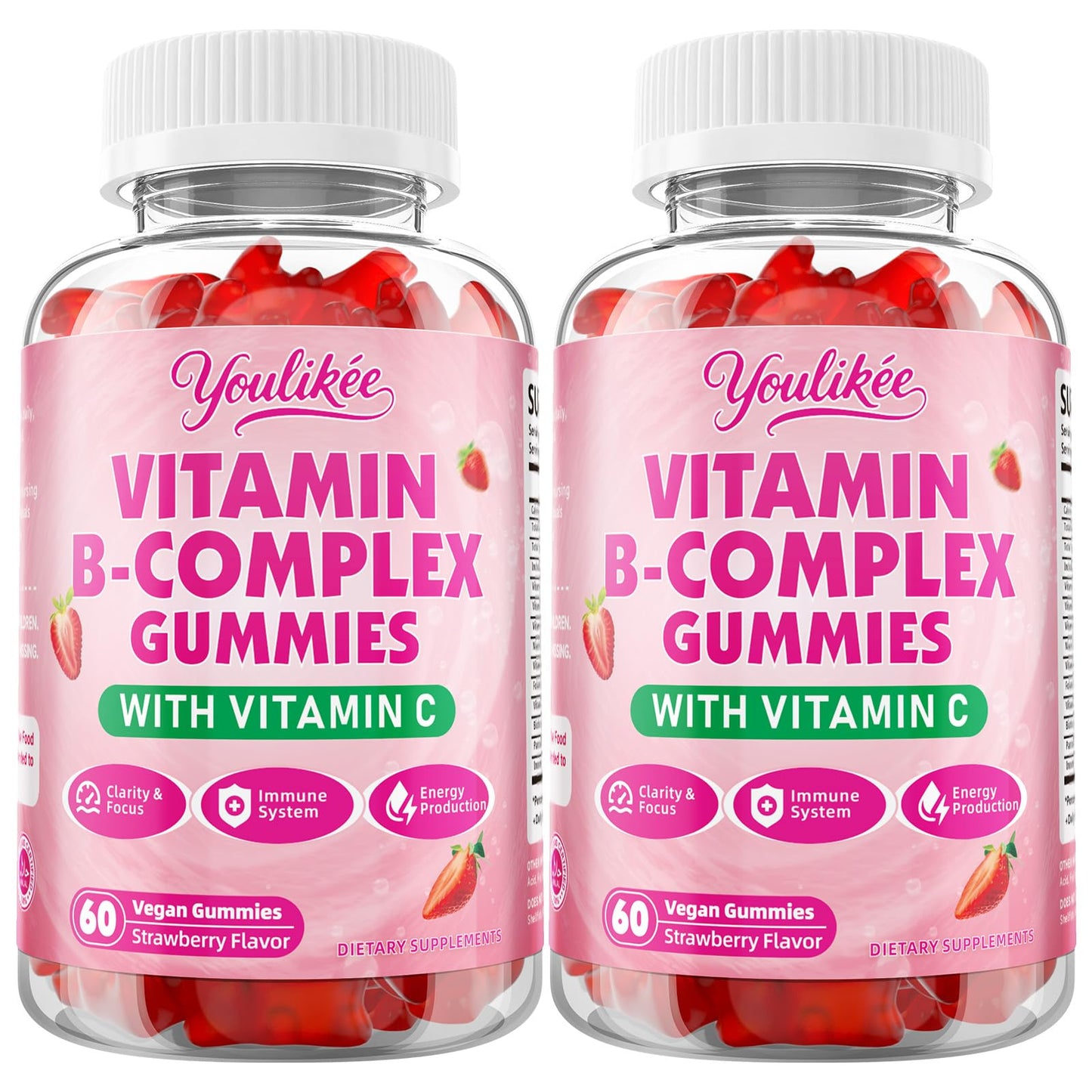 Vitamin B-Complex Gummies for Women & Men, Strawberry Flavor, 60 Count | Methyl B12, B1, B2, B3, B5, B6, B7 & B9 - Vitamin B Complex with Vitamin C for Energy, Brain & Immune Support