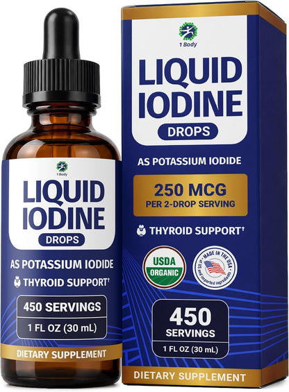 1 Body Liquid Iodine Drops, Potassium Iodide Supplement, 450 Servings