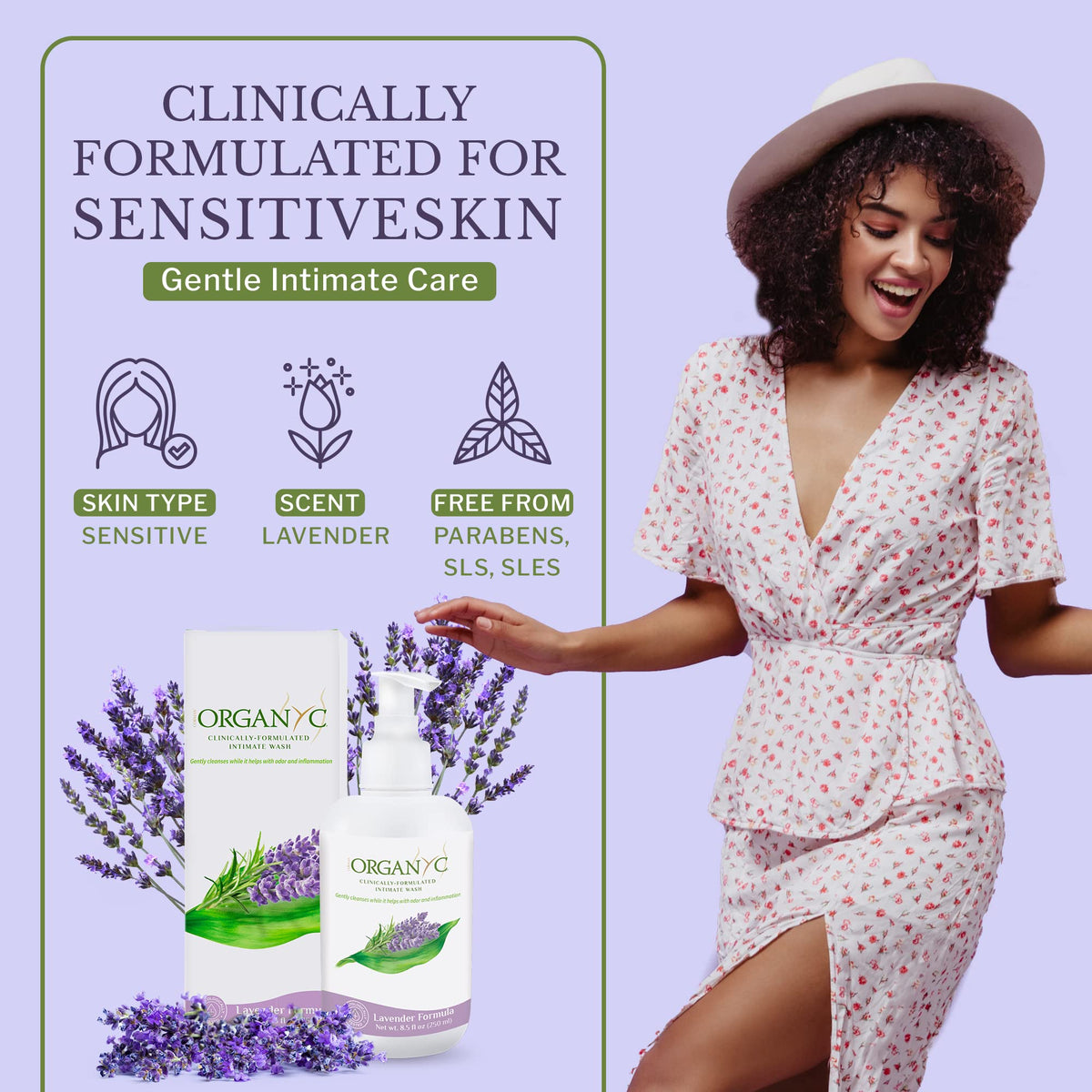 Organic Intimate Wash with Lavender Essential Oils & Flower Extracts, Gentle Cleansing Feminine